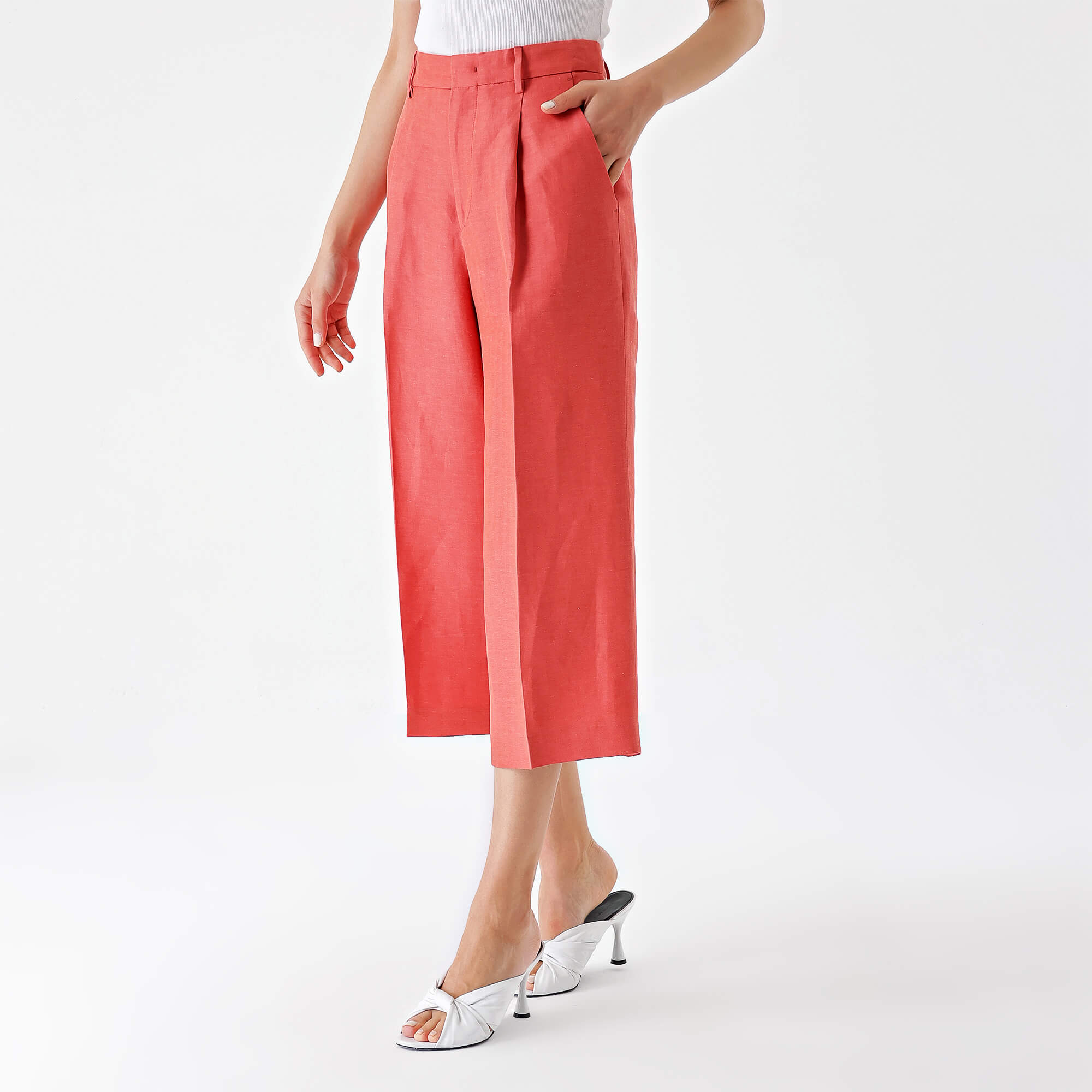 Etro-Pink Linen High-Ri sePants